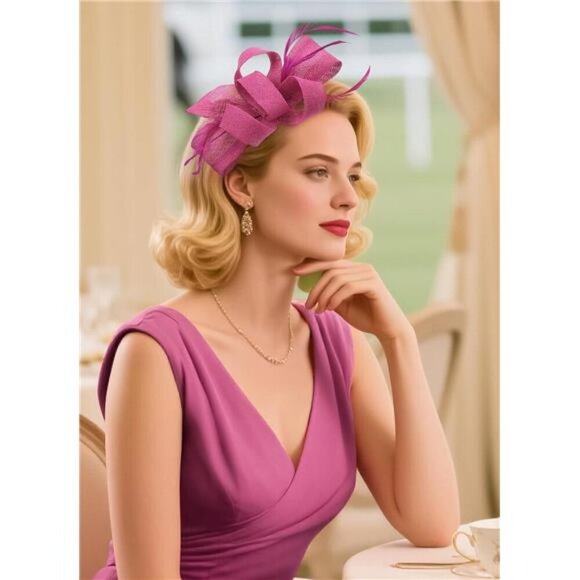 Bow Derby Attire Hats with Hairpin, pink - Picture 1 of 6